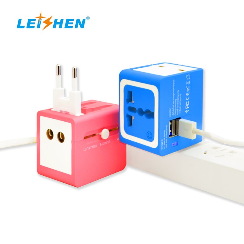 Factory Price Colorful Electrical Plug Socket USB Charger Travel Adapter Multi Plug 100-240V Universal Adaptor With 2USBA