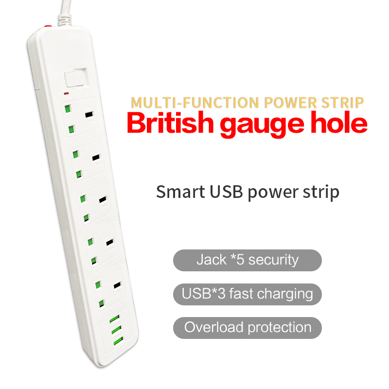 Cross-border Smart Usb British-style Plug-in Student Dormitory Household Porous Belt-line Plug-in Switch Power Socket