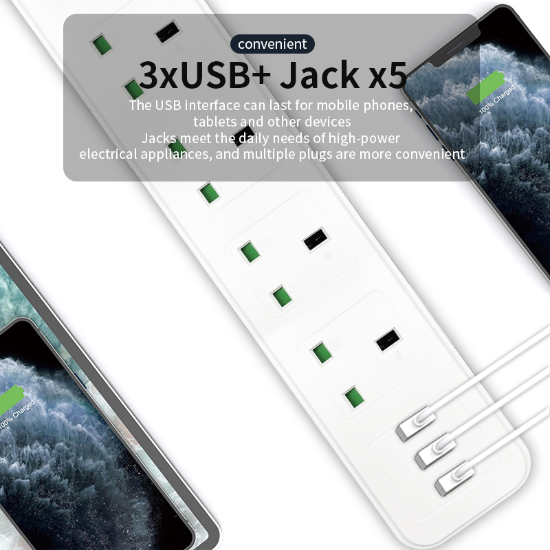 Cross-border Smart Usb British-style Plug-in Student Dormitory Household Porous Belt-line Plug-in Switch Power Socket