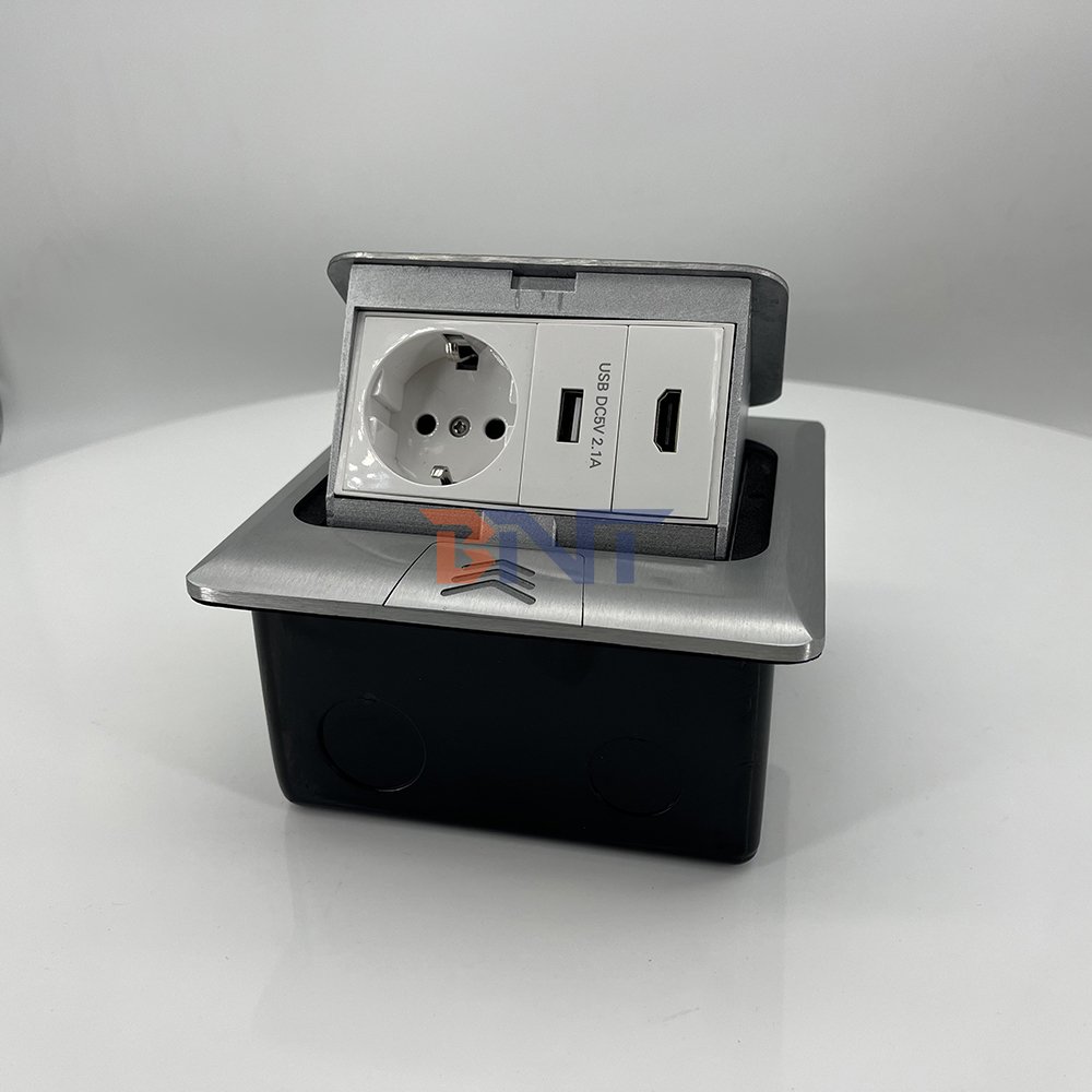 BNT Embedded Design Small Size Floor Power Socket UK plug HDMI USB charging port for Office Ground