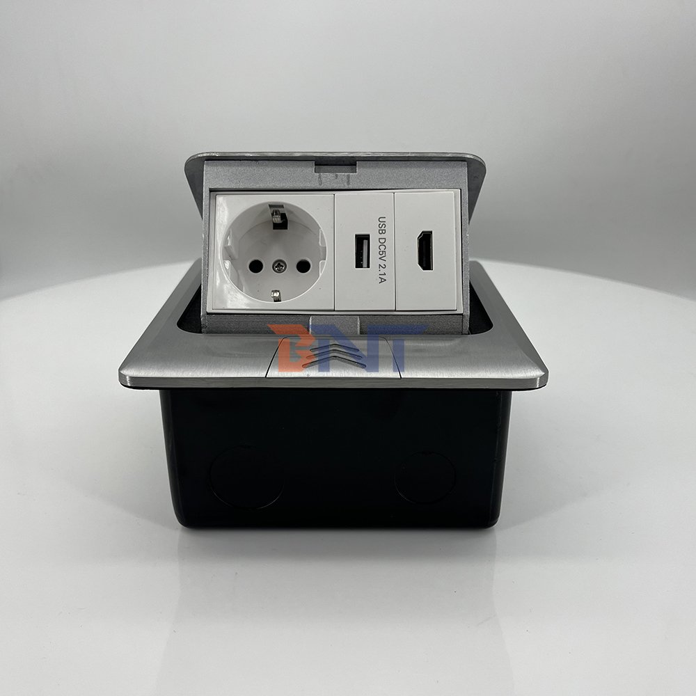 BNT Embedded Design Small Size Floor Power Socket UK plug HDMI USB charging port for Office Ground