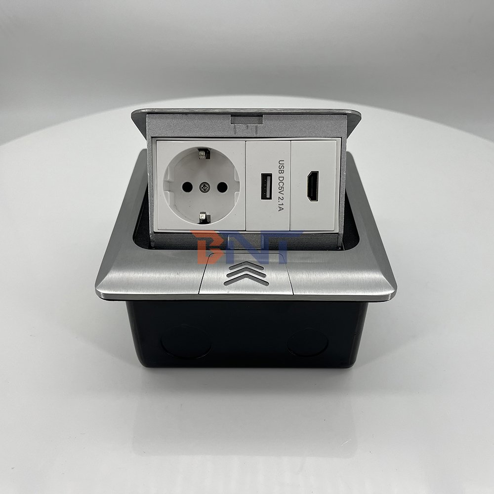 BNT Embedded Design Small Size Floor Power Socket UK plug HDMI USB charging port for Office Ground