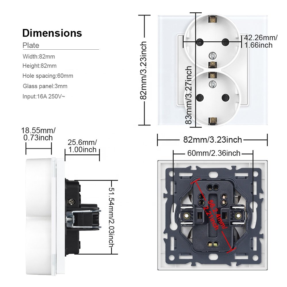 Double plugs sockets eu type 230 220v home power electric round edge eu wall socket pvc