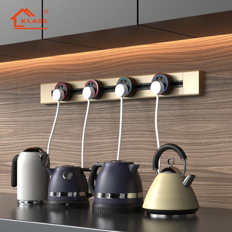 New arrival UK/EU/US standard Multifunction wall track socket outlet with movable USB Type c rail plugs for kitchen socket