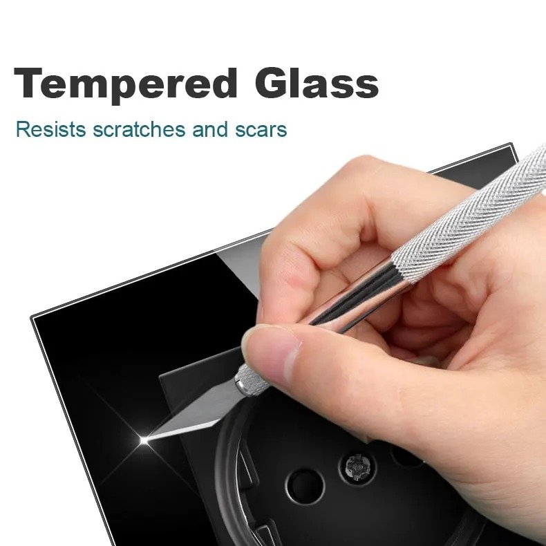 European standard power socket plug 2/3/4/5 group output crystal glass panel 16A white gray black power socket