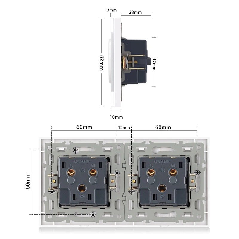 European standard power socket plug 2/3/4/5 group output crystal glass panel 16A white gray black power socket
