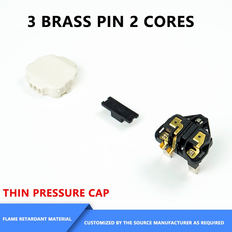BS 3 PIN 2 Cores Brass PBT Type-G UK Male 220V AC Power Cord Plug Insert