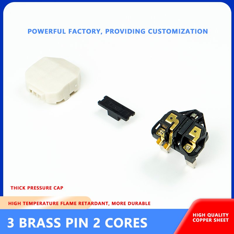 BS 3 PIN 2 Cores Brass PBT Type-G UK Male 220V AC Power Cord Plug Insert