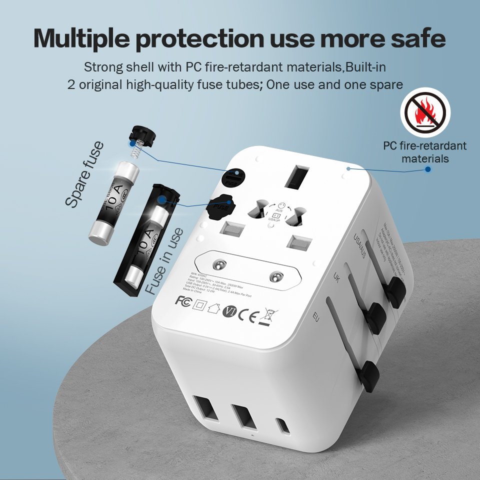 Worldplug International Wall Charger AC Plug Adaptor Universal Travel Adapter with 2 USB A and Type-C Ports for USA EU UK AUS