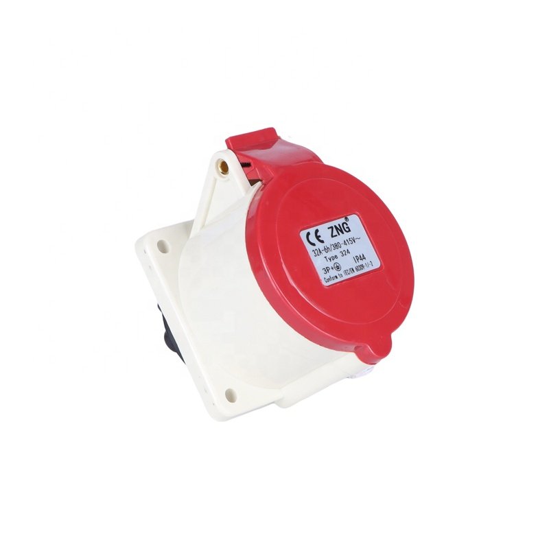 3 Phase Round Pole 4 Pin 32A Industrial Electric Power Plug Socket Flush Mount