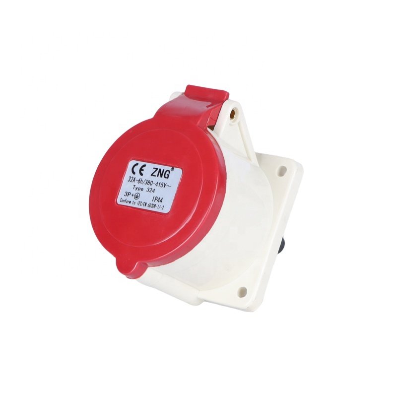 3 Phase Round Pole 4 Pin 32A Industrial Electric Power Plug Socket Flush Mount