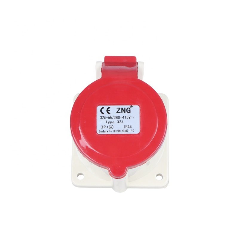 3 Phase Round Pole 4 Pin 32A Industrial Electric Power Plug Socket Flush Mount