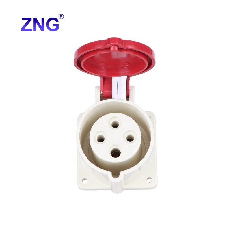 3 Phase Round Pole 4 Pin 32A Industrial Electric Power Plug Socket Flush Mount