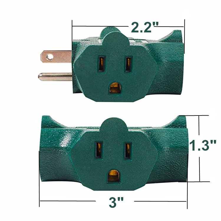 Heavy Duty Grounded Wall Plug 3 Way Green Tap T shape Outlet Grounding Adapter