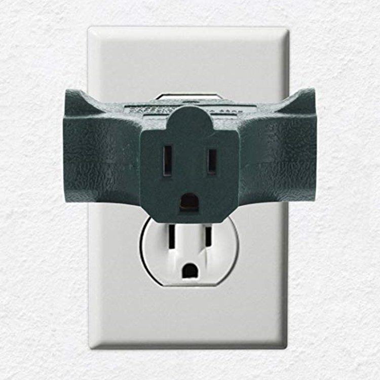Heavy Duty Grounded Wall Plug 3 Way Green Tap T shape Outlet Grounding Adapter