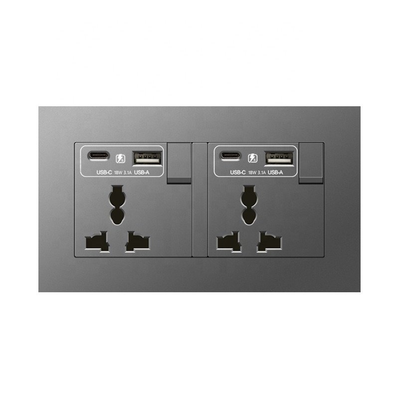 Universal Usb Socket plug With Type-c 18W Smart Fast Charging,UK Wall 1 2 3 4 Gang Light Switch PC Electrical 13A Socket Panel
