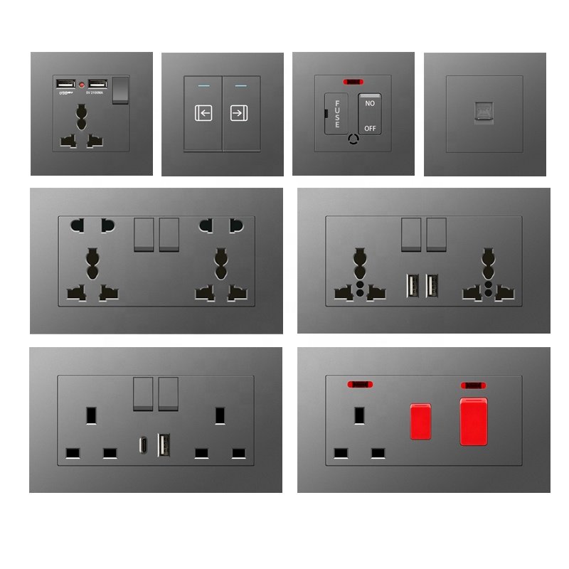 Universal Usb Socket plug With Type-c 18W Smart Fast Charging,UK Wall 1 2 3 4 Gang Light Switch PC Electrical 13A Socket Panel