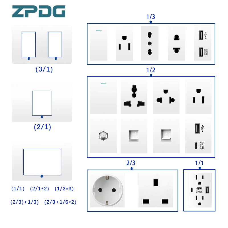 118 Type 20W USB Type-c High Quality Brushed PC Gold Panel Socket American Home USB Wall Switch Socket Electrical Switch Sockets