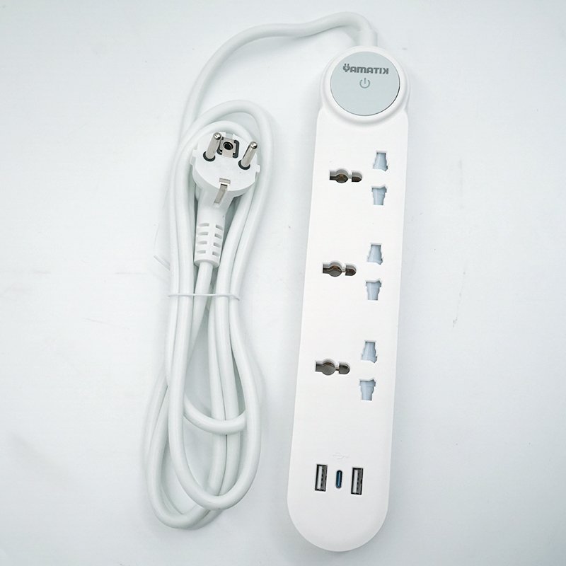 High Quality Household 3 Outlets 10a 2 Usb Ports Surge Protection Plug-in Charging Station Portable Travel Power Strip