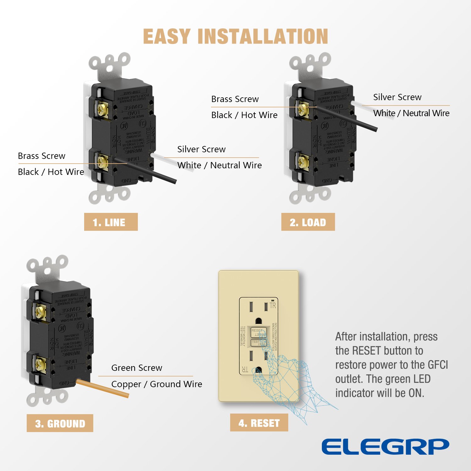 15A TR GFCI Outlet Self-Test GFCI Wall Plug GFCI Socket