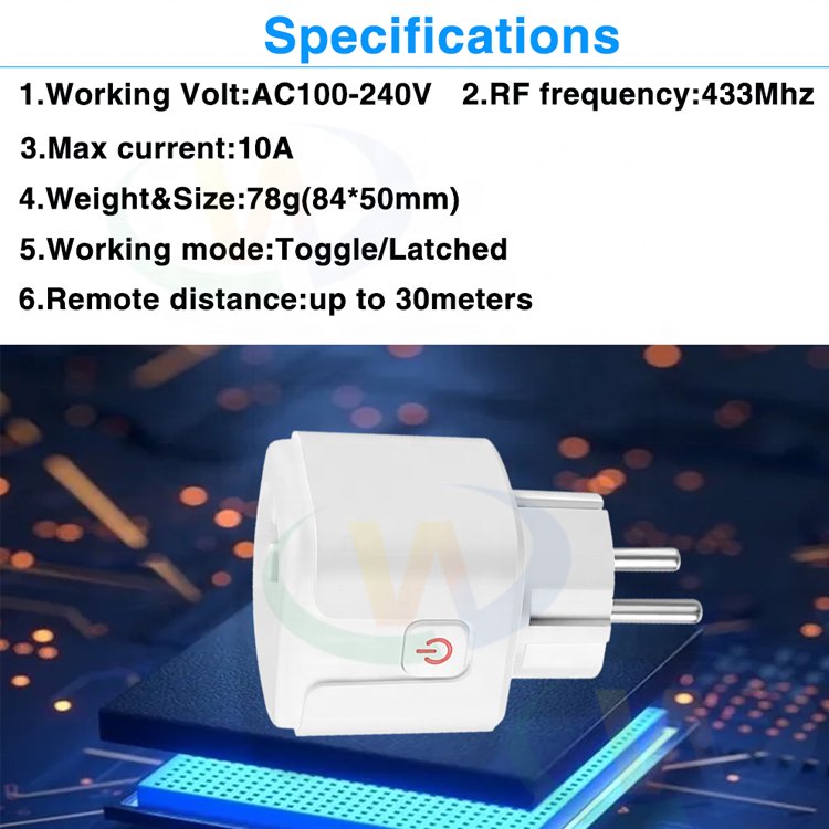 RF 433MHz Wireless Remote Control Socket Plug AC 110V 220V 16A EU Standard with Round Remote for Home Appliances