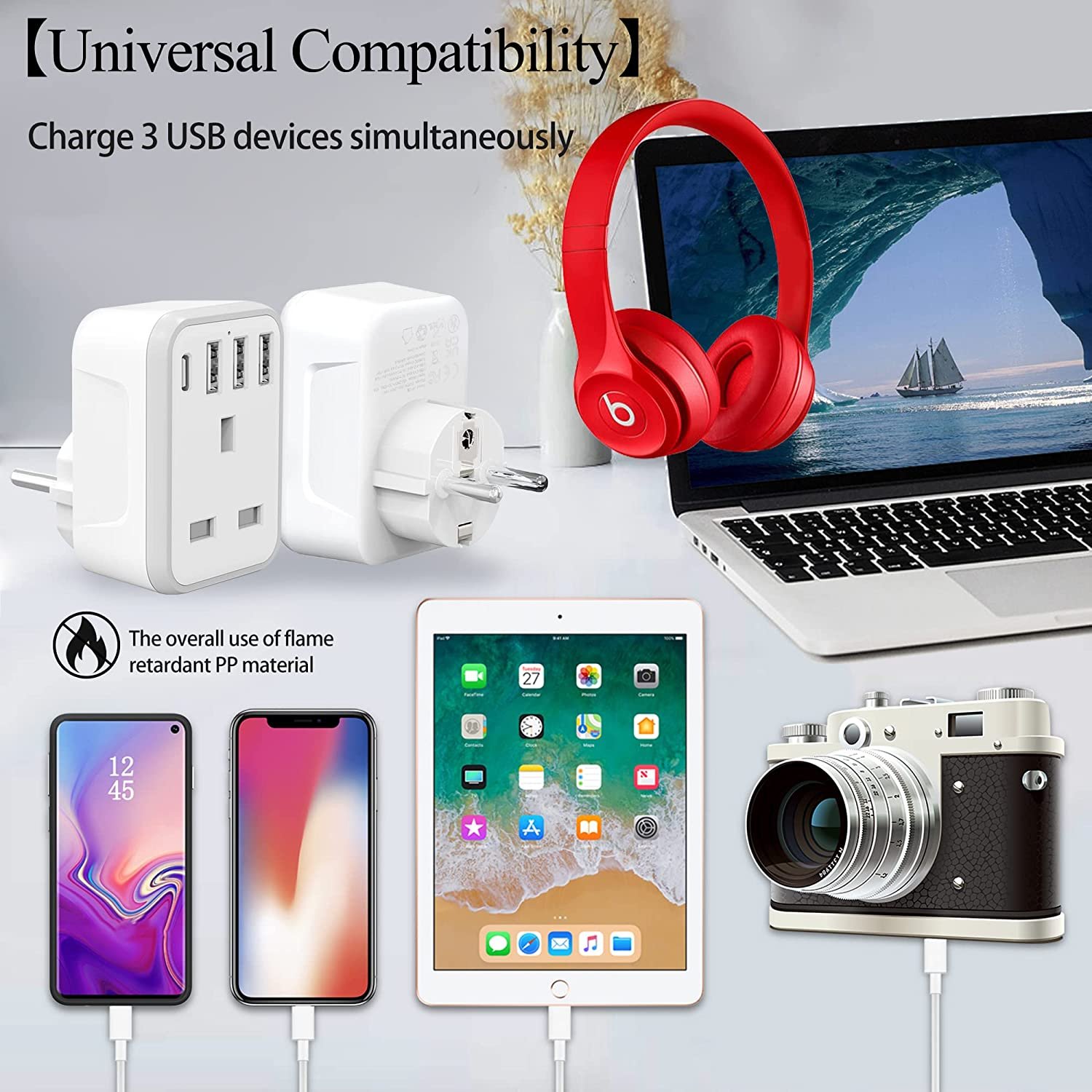 Smart UK EU Travel Adapter USB-C Plug 220-250 Volts Plastic Wall Socket Socket 13A Rated Current Power Charger USB Type-C CN