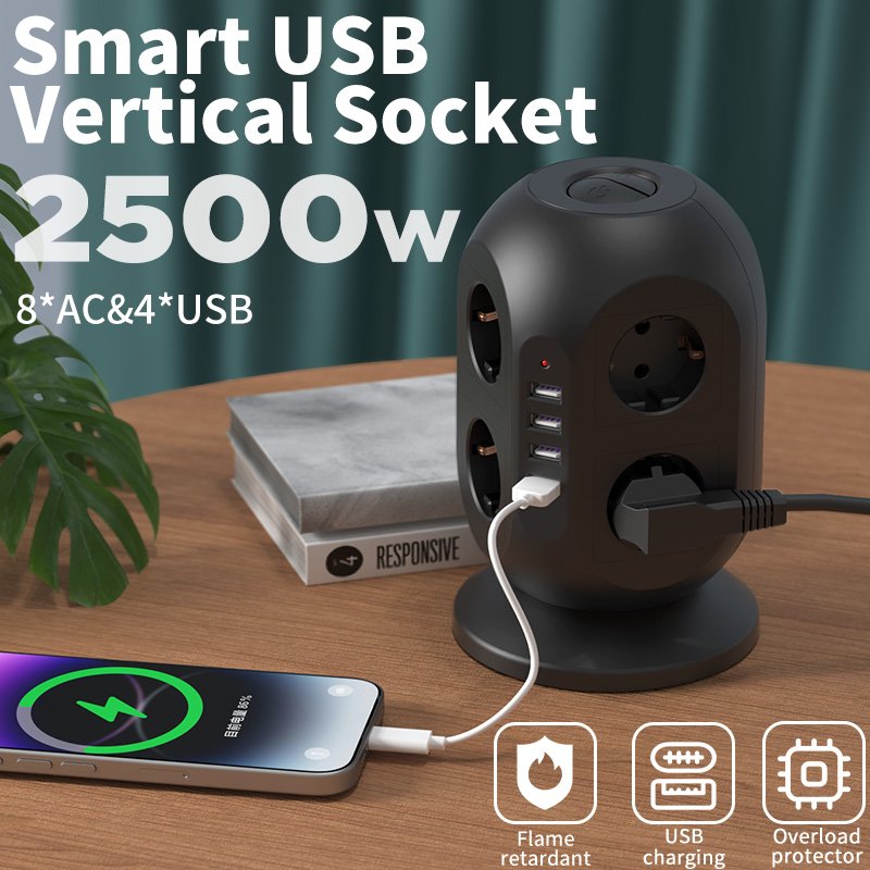 Low Price 8 way+4 USB Ports Extension Power Socket With 8 Sockets Socket For Eu Plug