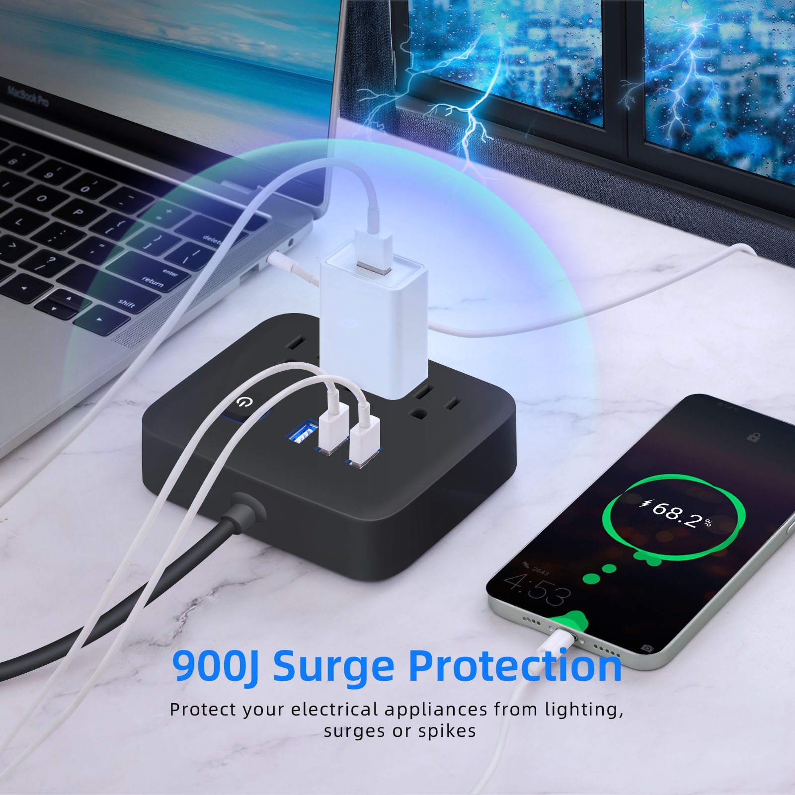 US 3 Outlet Extender 3USB 3Outlets Plug Adapter Portable for Hotel Office Home Travel Office