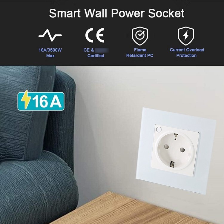 Glomarket Tuya Smart Wall Socket EU Standard Alexa Voice Phone App Timer Remote Control Smart WiFi Wall Power Socket