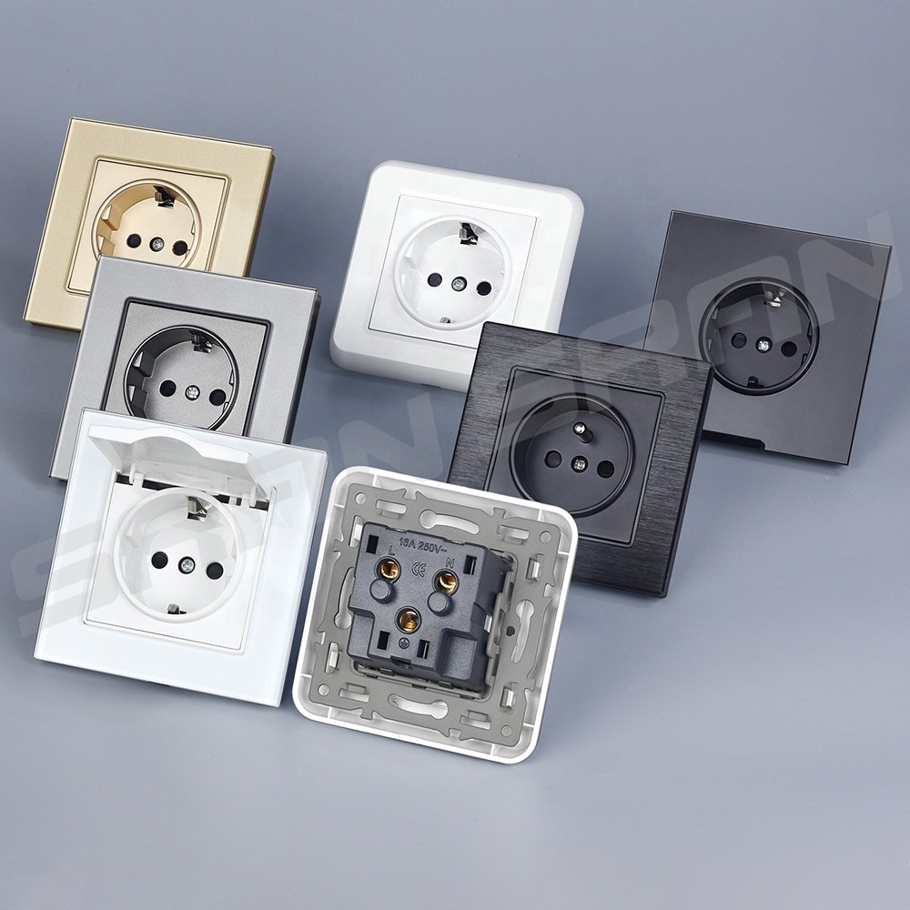 Eu socket plug 230 220v glass black home wall power electrical sockets and switches eu
