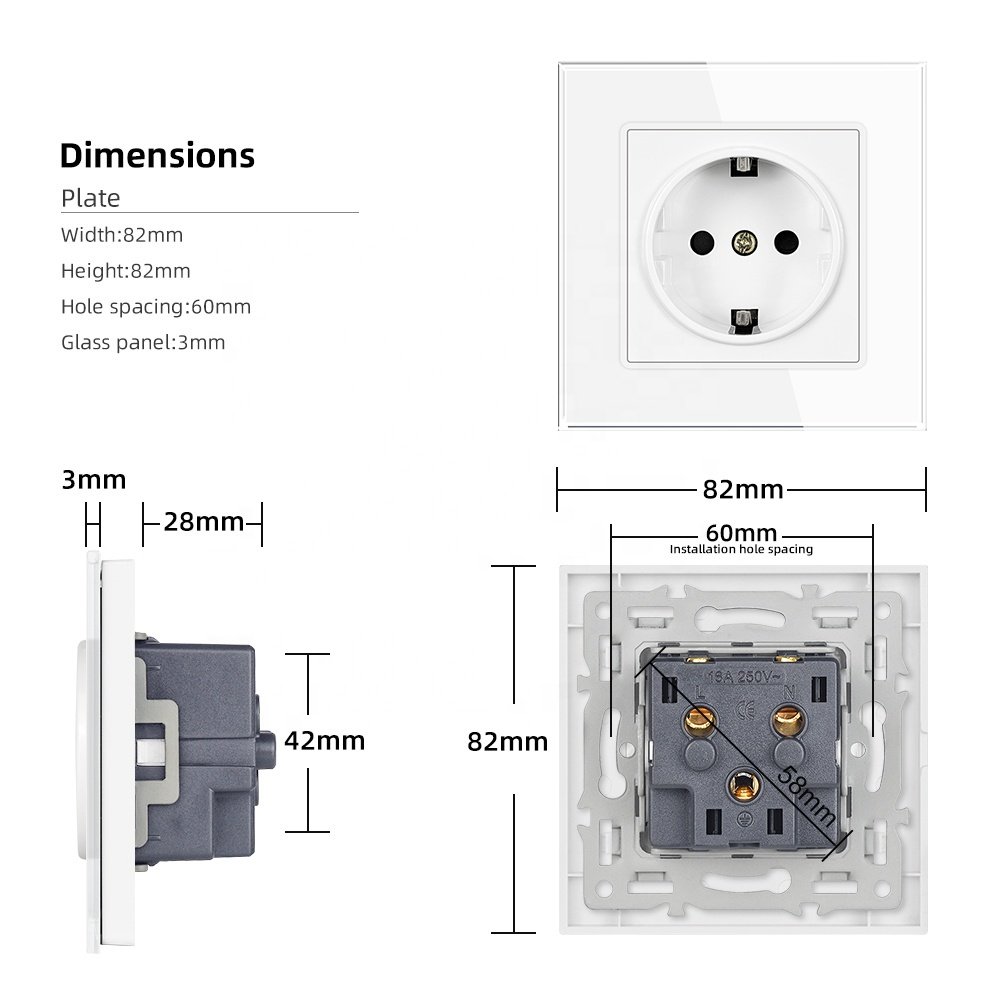 Eu socket plug 230 220v glass black home wall power electrical sockets and switches eu