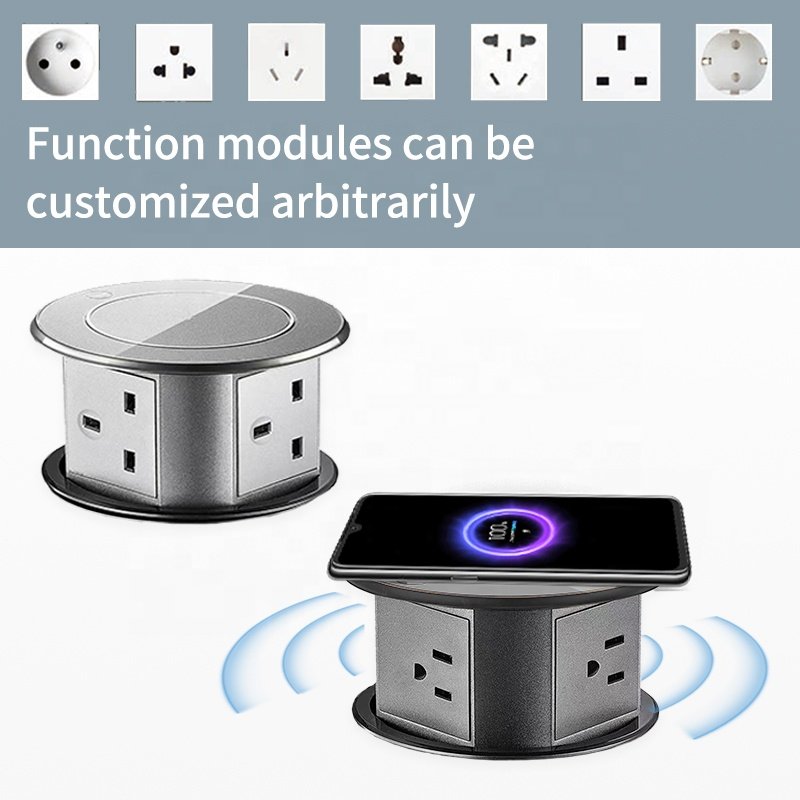 Honyar Customized Hidden Motorized Lifting Pop Up Desk Plug Socket for Kitchen Countertop Pull Up Socket Tower