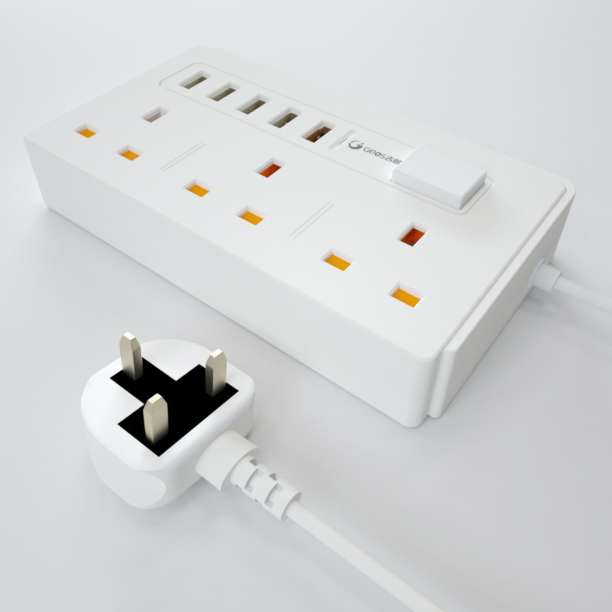 Electric Uk Plug 3 Ac Power Extension Socket With Fast Charge Usb Charging Port And 4 Smart Usb-A Ports Power Board