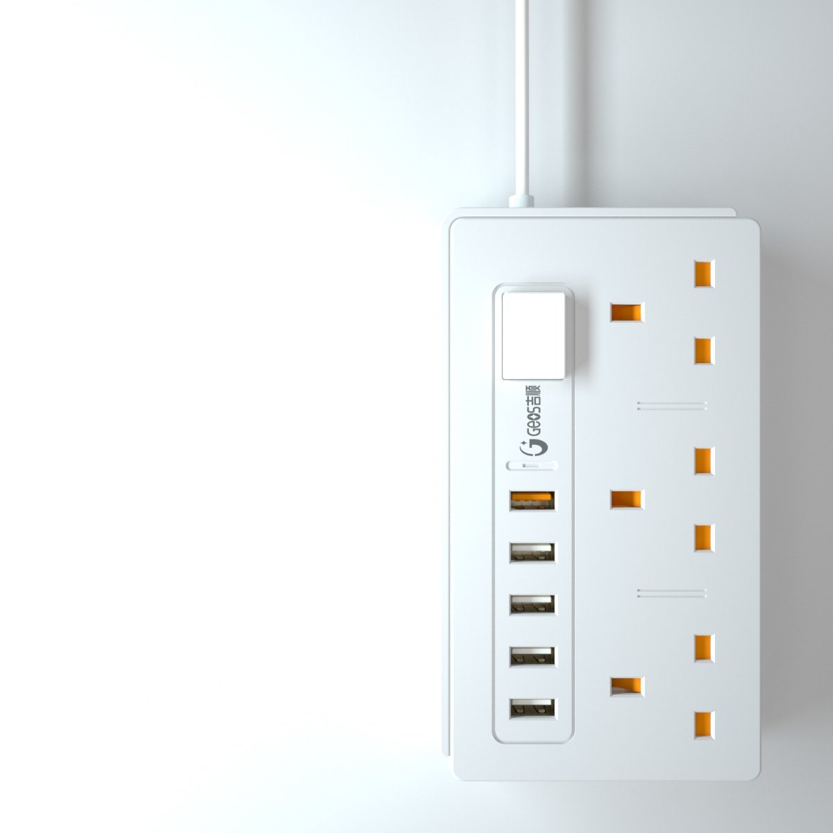 Electric Uk Plug 3 Ac Power Extension Socket With Fast Charge Usb Charging Port And 4 Smart Usb-A Ports Power Board