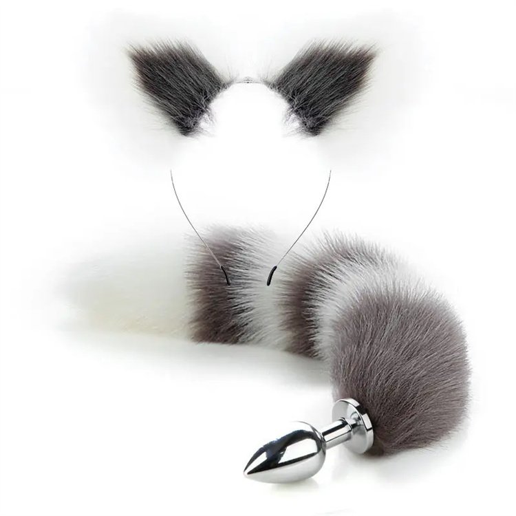 Role Cosplay Sex Toys SM Metal Butt Plug Cat Ears Headbands Fox Tail Anal Plug Ear Set