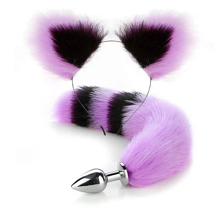 Role Cosplay Sex Toys SM Metal Butt Plug Cat Ears Headbands Fox Tail Anal Plug Ear Set