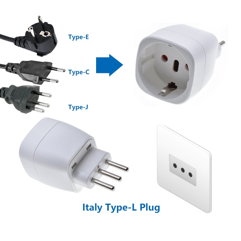 EU to Italy Plug Adapter 2 pins to 3 pins Type-E Type-C European to Type-L Converter Adapter For Travel Chile,Tunisia,Uruguay