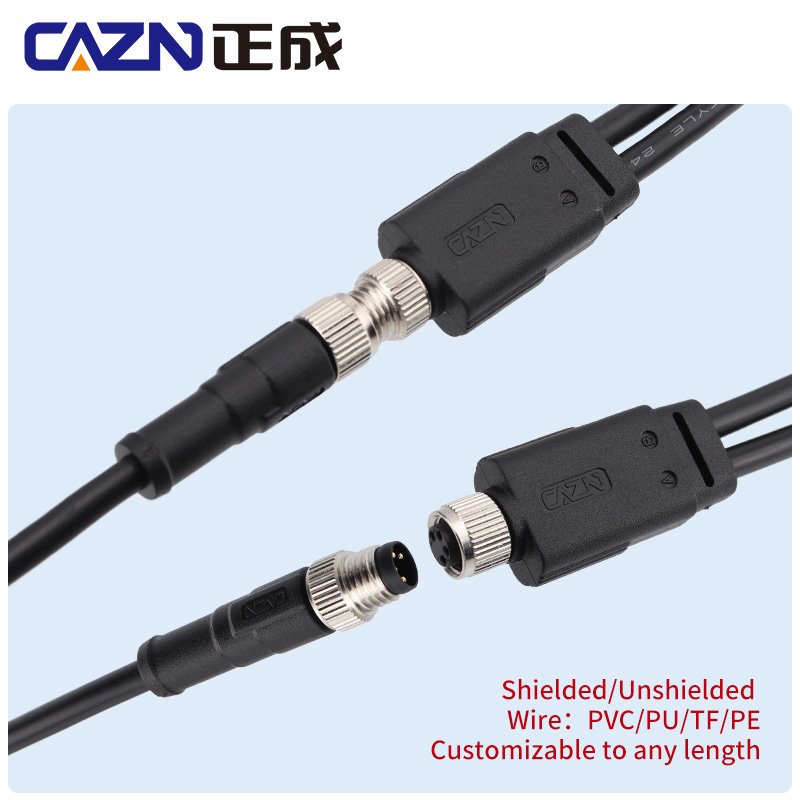 M8 Connector Y type IP67 Shielded Overmolded Plug Cable PVC PUR Straight Angled Robotic Sensor Wiring Connectors