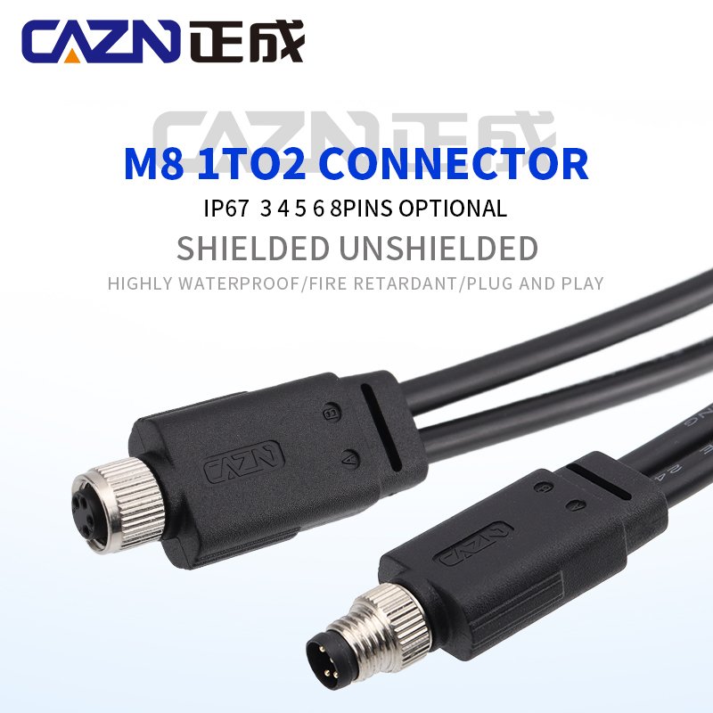M8 Connector Y type IP67 Shielded Overmolded Plug Cable PVC PUR Straight Angled Robotic Sensor Wiring Connectors
