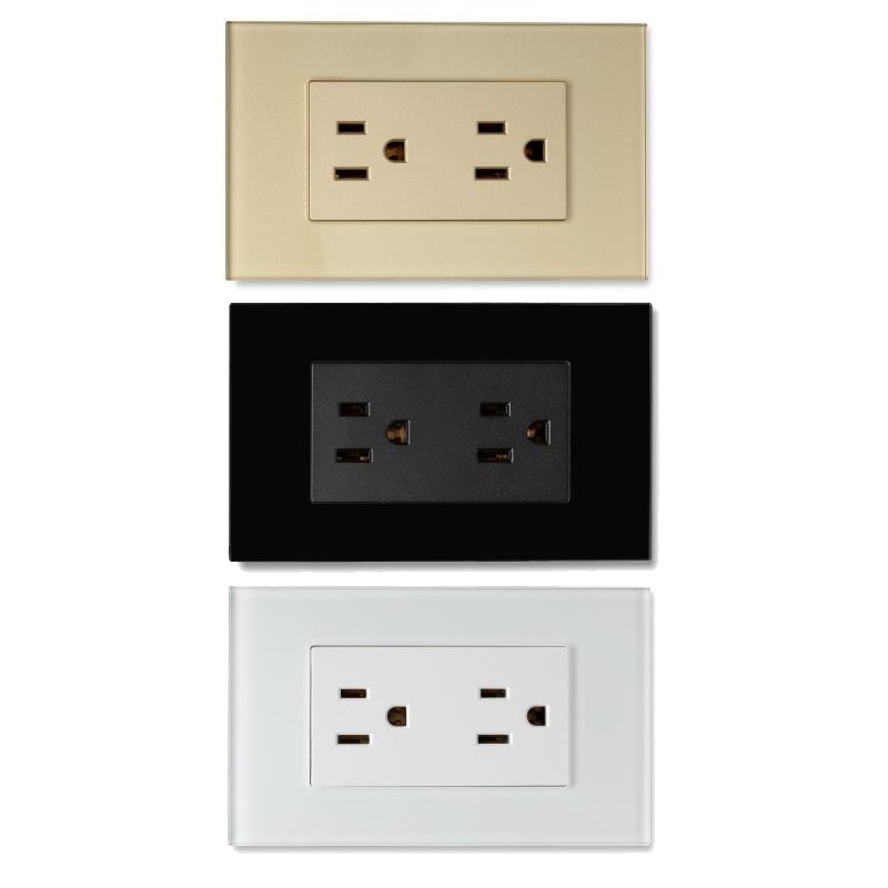 MVAVA Double 3 Pin US Standard Socket Flush Mount Electrical Plug Power Socket Outlet Glass Panel 118 Type Wall Plugs Sockets