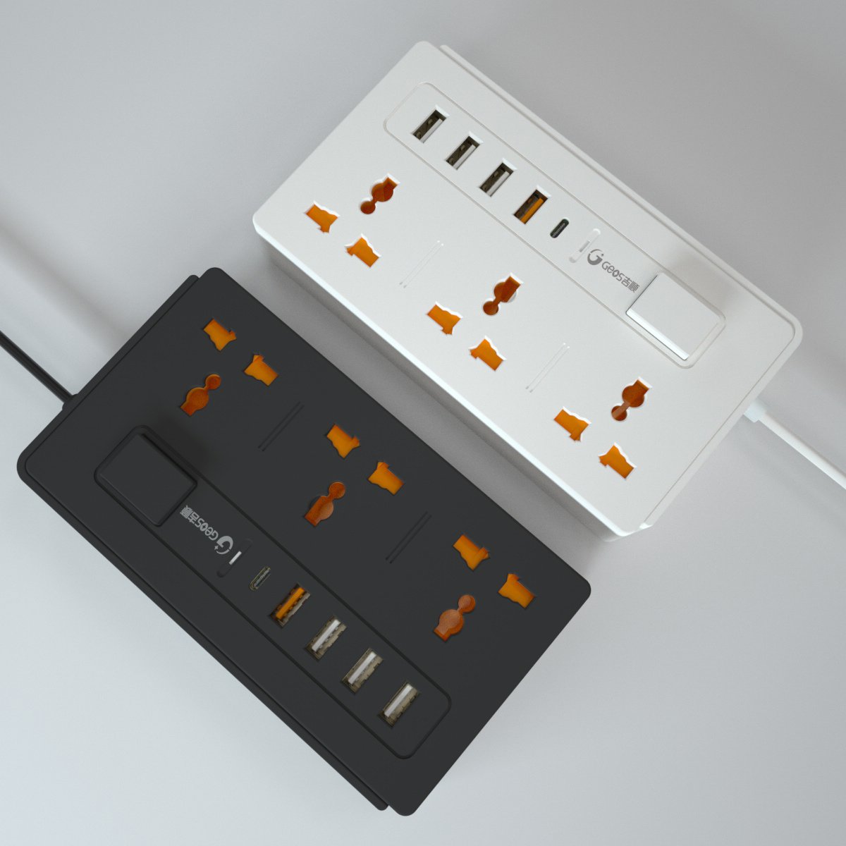 Multi 3 Pin Extension Plug 18W Qc Port 20W Type-C Port 3 Usb-A Port Socket Universal Extension Board With Individual Switches