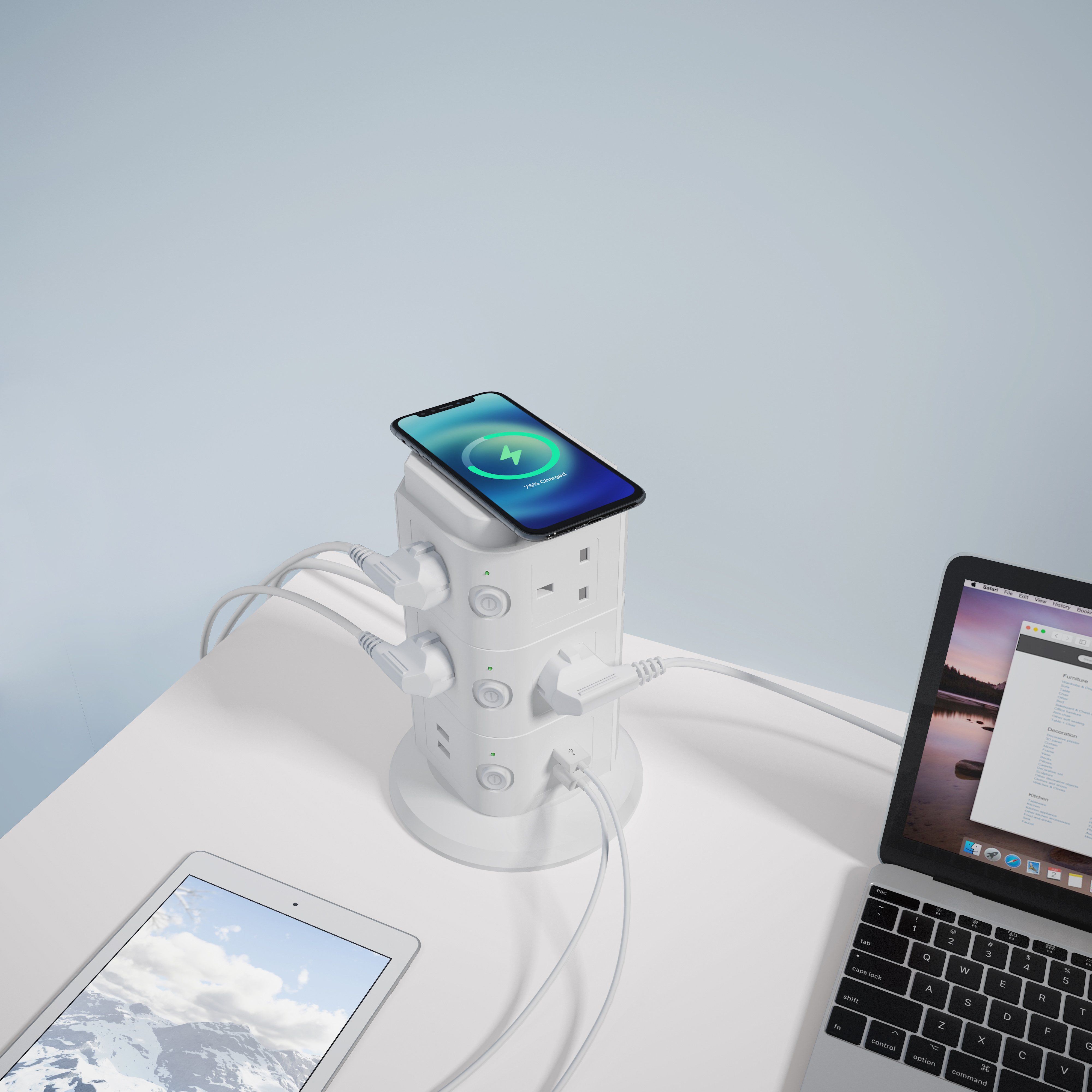 Multi Layers Power Board Tower British Plug Anti-Thunder Vertical Towers Extension Lead With Switch And Wireless Charging