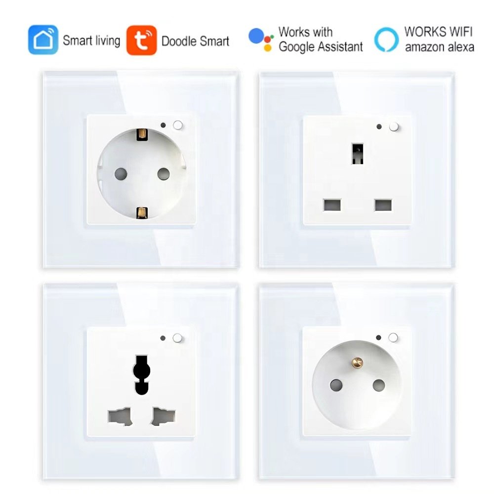 CHNLAN British Standard 16A 250V Outlet Smart Power Home WiFi Wall Smart Socket UK Glass Frame Smart Plug Socket