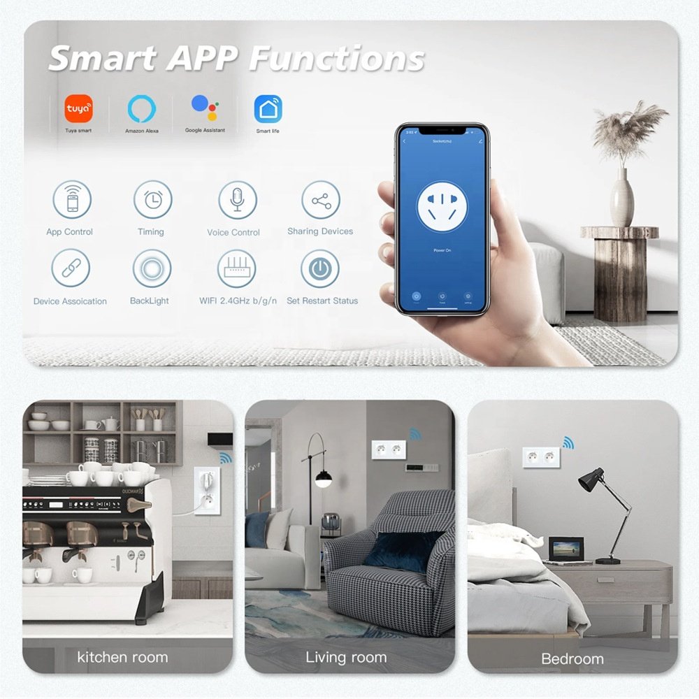 CHNLAN British Standard 16A 250V Outlet Smart Power Home WiFi Wall Smart Socket UK Glass Frame Smart Plug Socket