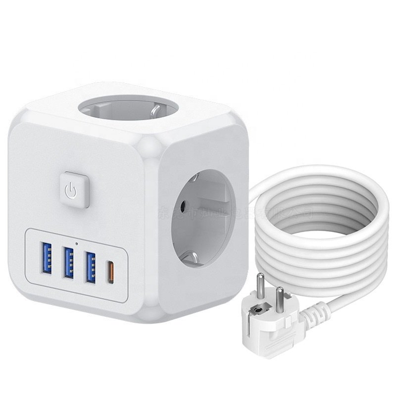 Factory EU Plug Wall Socket Extender with 3 AC Outlets +3 USB Ports+ 1Type C 5V 2.4A Adapter 7-in-1 Plug Socket On/Off Switch
