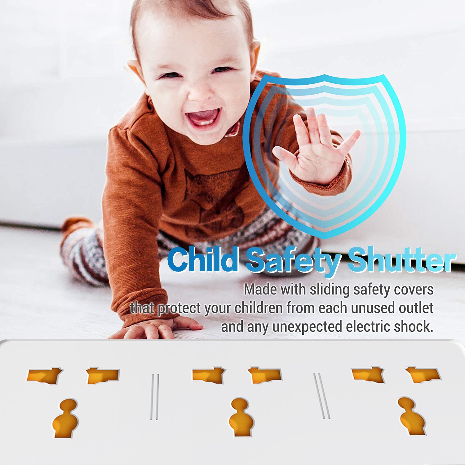 Universal Standard Fuse Plug 3 Pin AC Outlets Extension Socket Child Safety Shutter Power Strip With 20W USBC Fast Charging Port