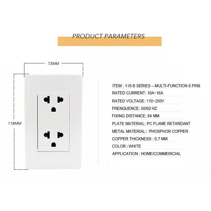 US Multifunction Socket Single And Double Plug Socket Electric 110V-220V 16A Outlet Power Socket