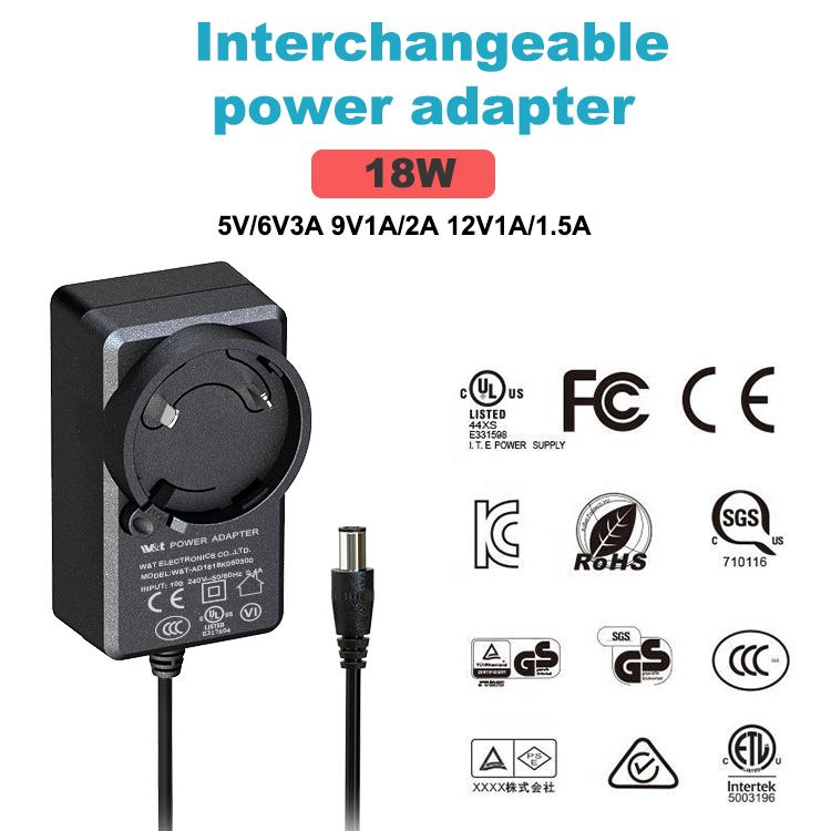 15v1a 12v2a 12v1.5a interchangeable dc power adapter with us saa eu uk plug approved safety standard 60950 61558 60347 60601
