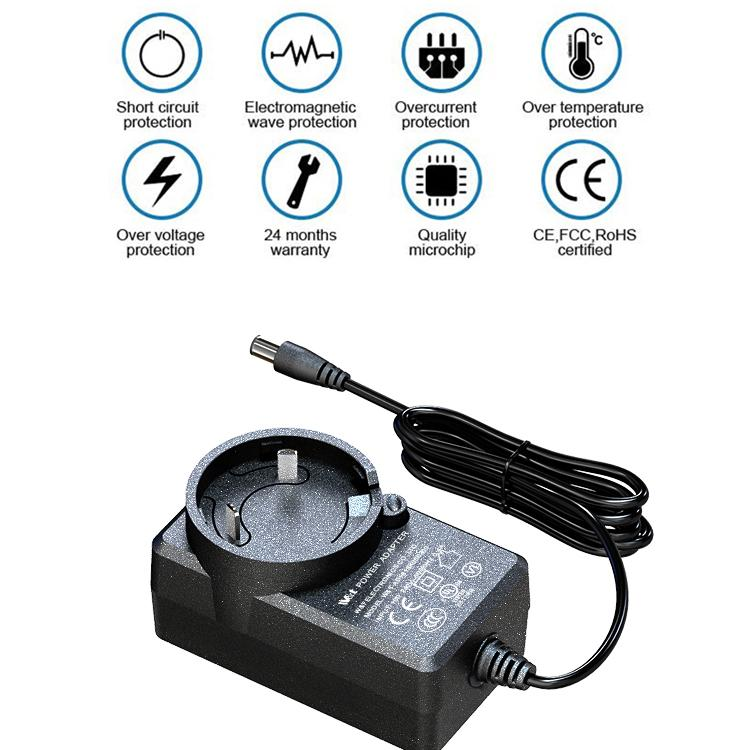 15v1a 12v2a 12v1.5a interchangeable dc power adapter with us saa eu uk plug approved safety standard 60950 61558 60347 60601