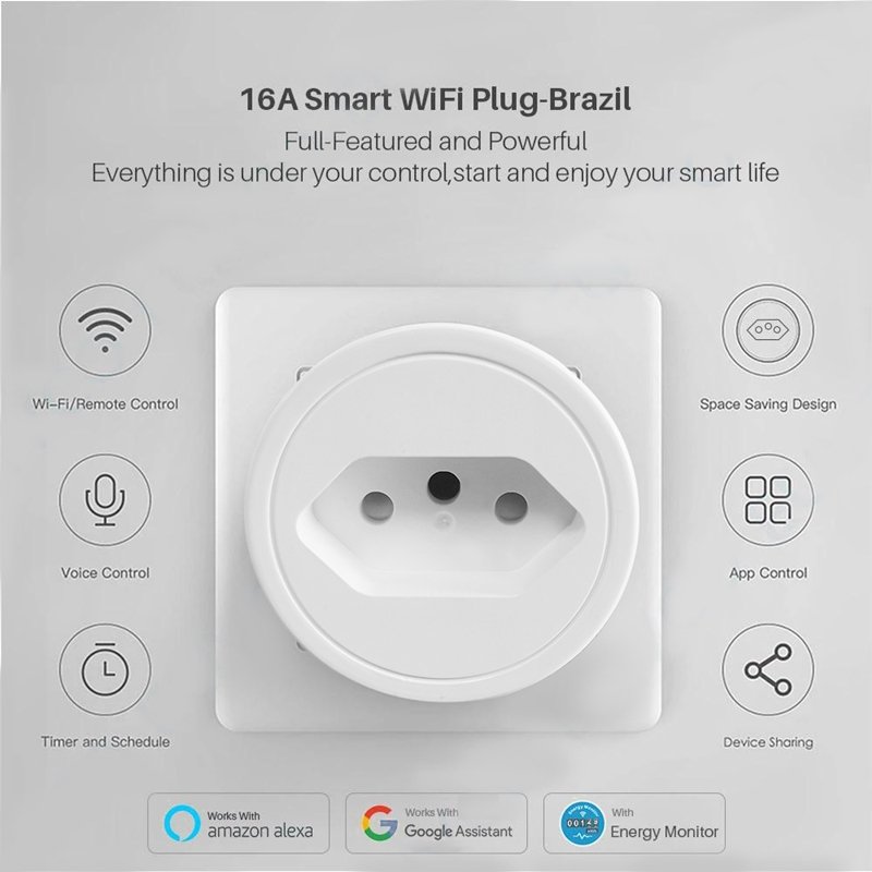tuya wifi brazil brasil 16A app remote control smart socket plug work with alexa and google home